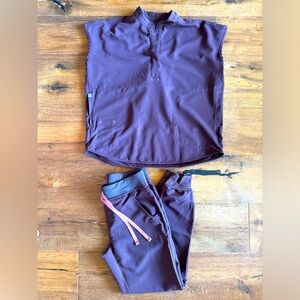 Figs Scrub Set Rafaela - Mandarin Collar Top & Zamora Joggers XS in Espresso.